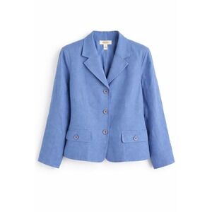 Talbots Petites Blue Irish Linen Blazer Jacket Womens Size 10P 3-Button Lined